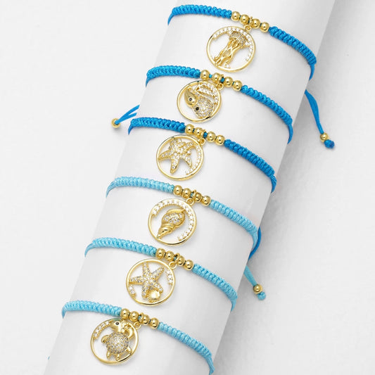 Wholesale Jewelry Copper Goldplated Starfish Turtle Pendant Braided Bracelet Simple Style Electroplating