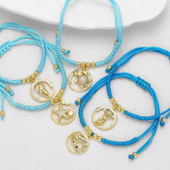 Wholesale Jewelry Copper Goldplated Starfish Turtle Pendant Braided Bracelet Simple Style Electroplating