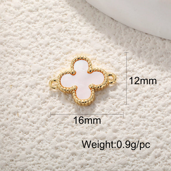 Wholesale Jewelry Copper Goldplated Sweet Style Flower Fourleaf Clover Pendant With Zircon Inlaid And Colorpreserving Abalone Shell Diy Jewelry Accessories Double Hole