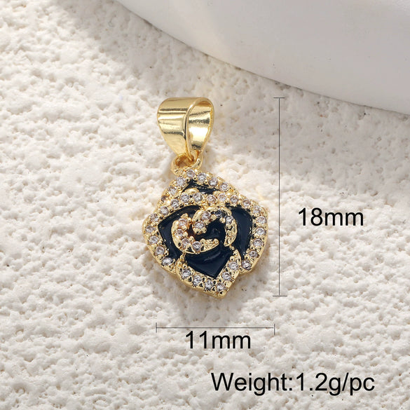 Wholesale Jewelry Copper Goldplated Sweet Style Flower Fourleaf Clover Pendant With Zircon Inlaid And Colorpreserving Abalone Shell Diy Jewelry Accessories Double Hole