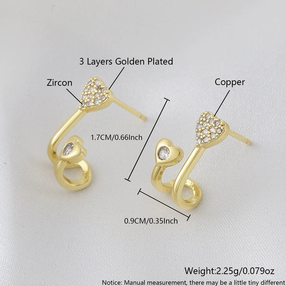 Wholesale Jewelry Copper Goldplated Ushaped Heartshaped Earrings For Women