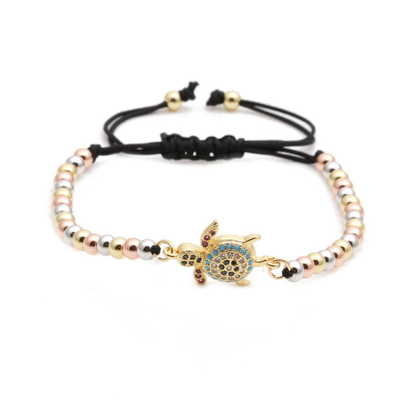 Wholesale Jewelry Copper Handmade Microinlaid Zircon Turtle Adjustable Unisex Bracelet