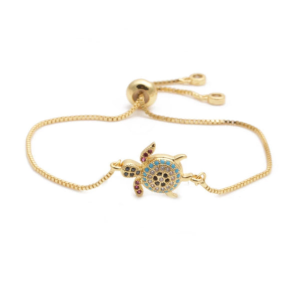 Wholesale Jewelry Copper Handmade Microinlaid Zircon Turtle Adjustable Unisex Bracelet