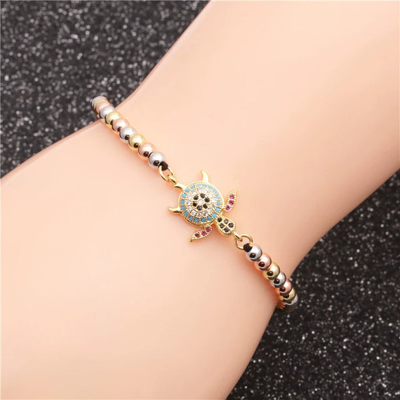 Wholesale Jewelry Copper Handmade Microinlaid Zircon Turtle Adjustable Unisex Bracelet