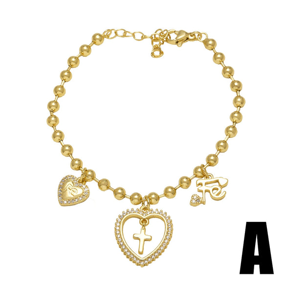 Wholesale Jewelry Copper Heart Butterfly Dragonfly Pendant Beaded Bracelet Electroplated