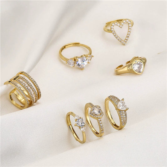 Wholesale Jewelry Copper Heart Microinlaid Zircon Electroplated Ladies Ring