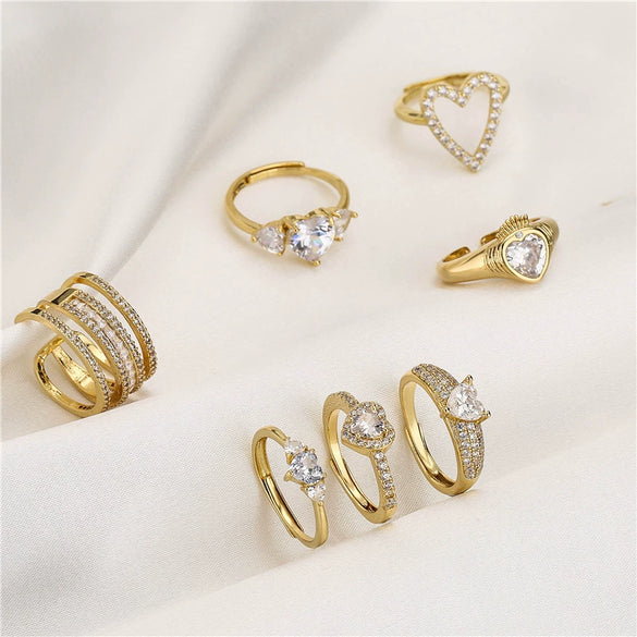 Wholesale Jewelry Copper Heart Microinlaid Zircon Electroplated Ladies Ring