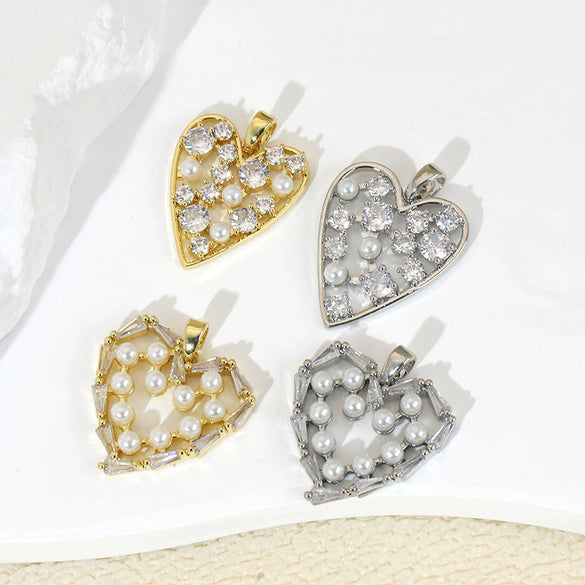 Wholesale Jewelry Copper Heart Microinlay Goldplated Love Necklace Pendant And Earrings