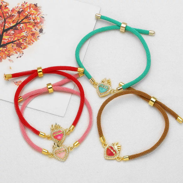 Wholesale Jewelry Copper Heart Pendant Bracelet Electroplated