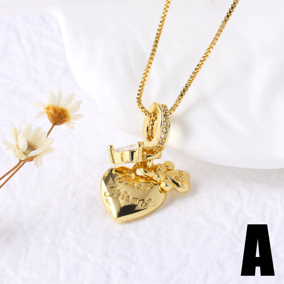 Wholesale Jewelry Copper Heart Pendant Necklace Electroplating Minimalist Style