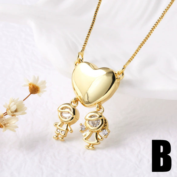 Wholesale Jewelry Copper Heart Pendant Necklace With Box Chain Electroplating