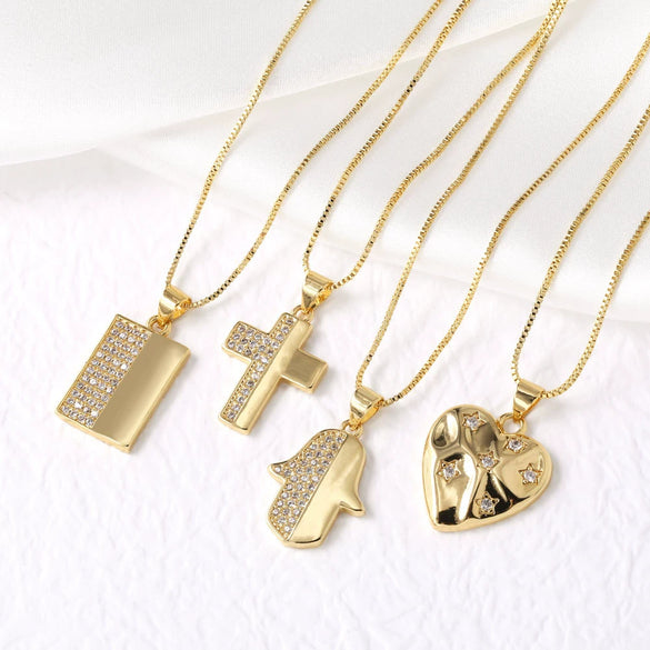 Wholesale Jewelry Copper Heart Shape Box Chain Necklace With Electroplating