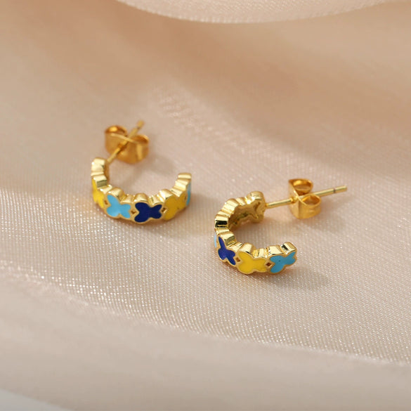 Wholesale Jewelry Copper Heart Shape Butterfly Cshaped Ear Studs Electroplating For Women