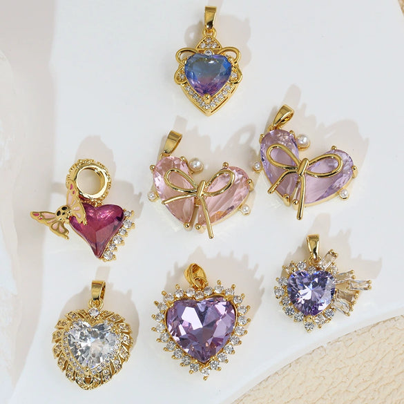 Wholesale Jewelry Copper Heart Shape Electroplating Love Zircon Single Pendant Necklace And Earrings For Women