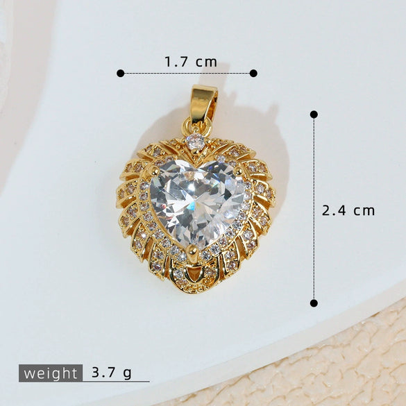 Wholesale Jewelry Copper Heart Shape Electroplating Love Zircon Single Pendant Necklace And Earrings For Women