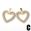 Wholesale Jewelry Copper Heart Shape Full Zircon Real Gold Plated Earrings
