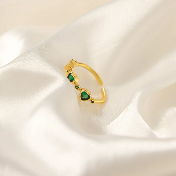 Wholesale Jewelry Copper Heart Shaped Geometric Inlaid Zircon Open Ring For Women