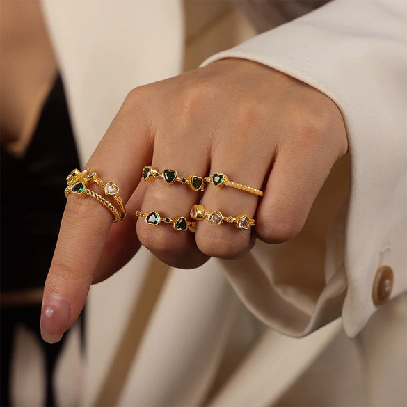 Wholesale Jewelry Copper Heart Shaped Geometric Inlaid Zircon Open Ring For Women