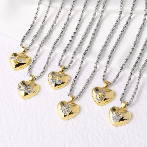 Wholesale Jewelry Copper Heartshaped Electroplated Necklace With O Word Chain