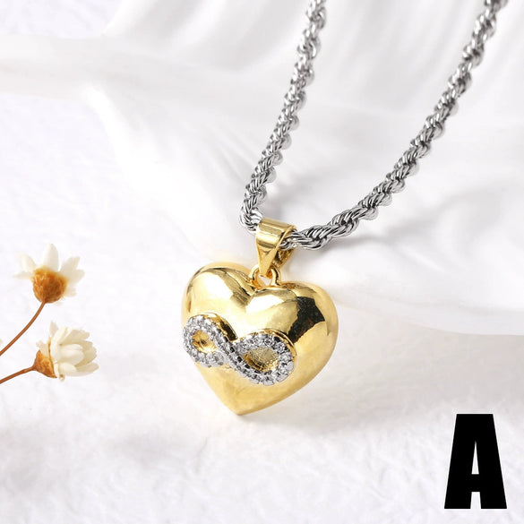 Wholesale Jewelry Copper Heartshaped Electroplated Necklace With O Word Chain