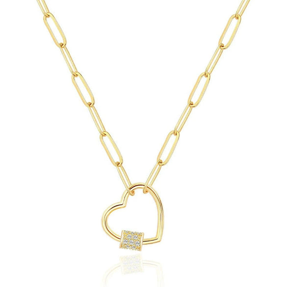 Wholesale Jewelry Copper Heartshaped Geometric Zircon Electroplated Necklace