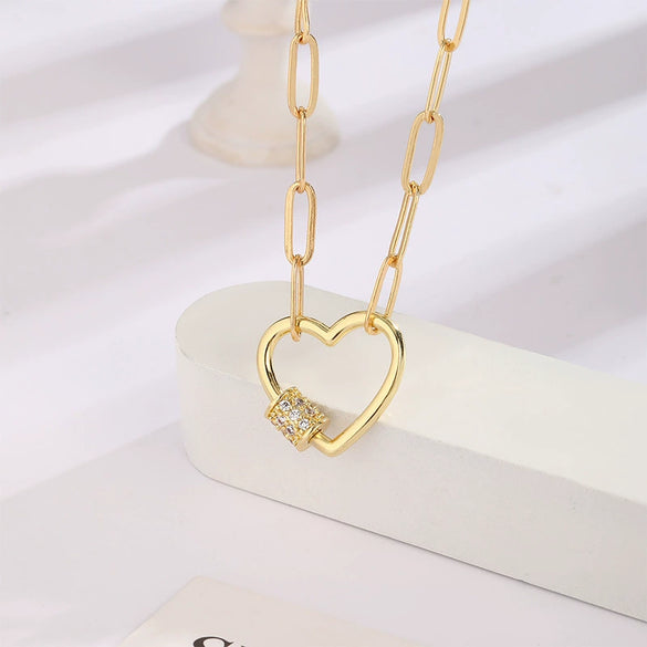 Wholesale Jewelry Copper Heartshaped Geometric Zircon Electroplated Necklace