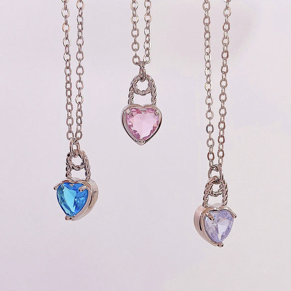 Wholesale Jewelry Copper Heartshaped Love Lock Zirconia Pendant Necklace For Women