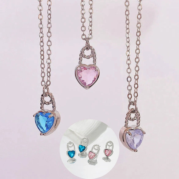 Wholesale Jewelry Copper Heartshaped Love Lock Zirconia Pendant Necklace For Women