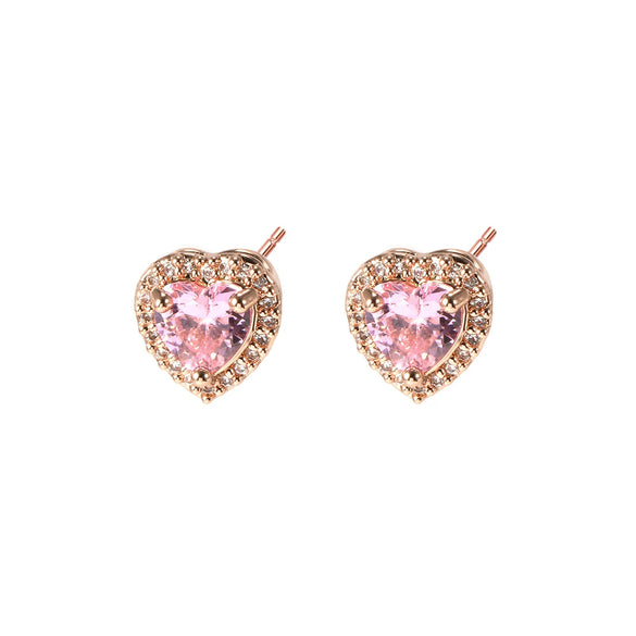 Wholesale Jewelry Copper Heartshaped Micro Inlaid Zircon Earrings 18K Plated