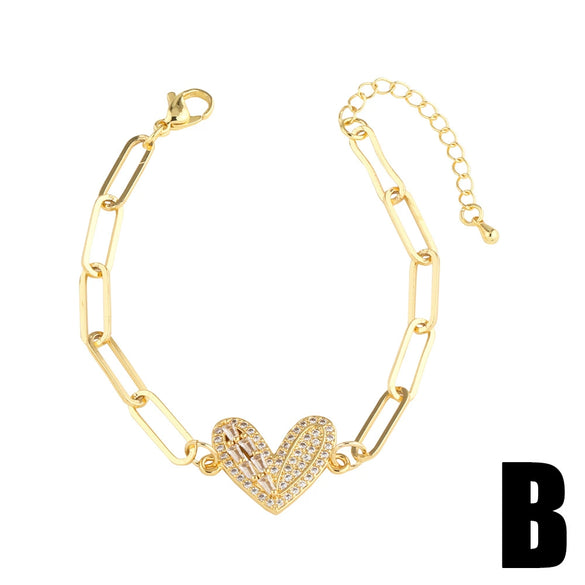 Wholesale Jewelry Copper Heartshaped Pendant Bracelet Plated Real Gold Electroplating Style
