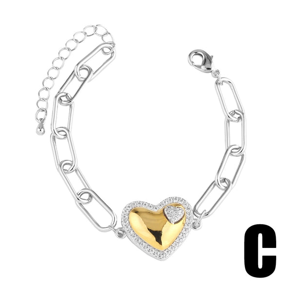 Wholesale Jewelry Copper Heartshaped Pendant Bracelet Plated Real Gold Electroplating Style