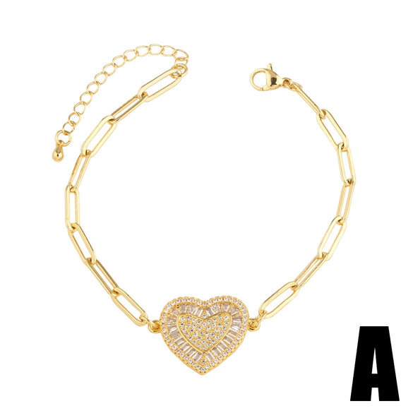 Wholesale Jewelry Copper Heartshaped Pendant Bracelet Plated Real Gold Electroplating Style