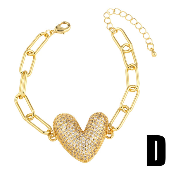 Wholesale Jewelry Copper Heartshaped Pendant Bracelet Plated Real Gold Electroplating Style