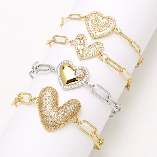 Wholesale Jewelry Copper Heartshaped Pendant Bracelet Plated Real Gold Electroplating Style