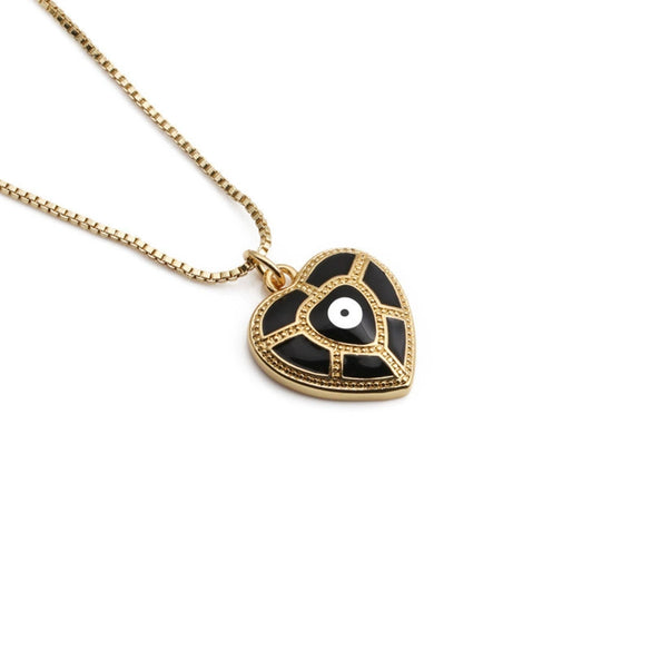Wholesale Jewelry Copper Heartshaped Pendant Necklace With Devil's Eye Pattern And Electroplating Treatment