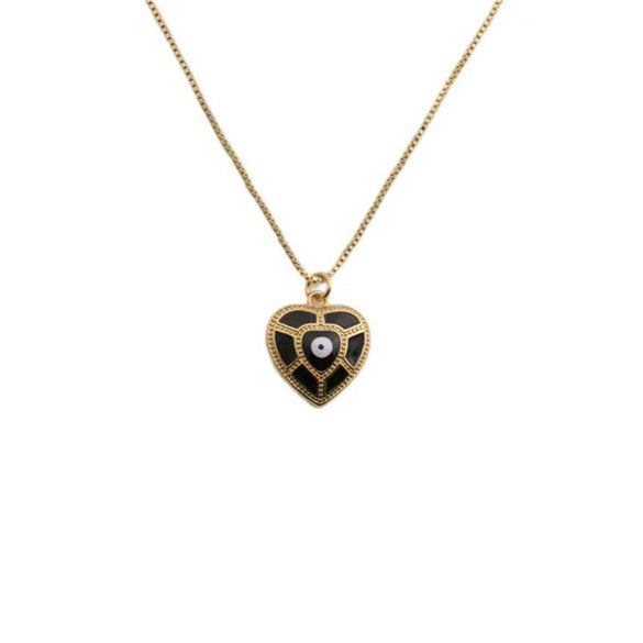 Wholesale Jewelry Copper Heartshaped Pendant Necklace With Devil's Eye Pattern And Electroplating Treatment