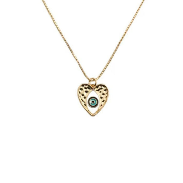 Wholesale Jewelry Copper Heartshaped Pendant Necklace With Devil's Eye Pattern And Electroplating Treatment
