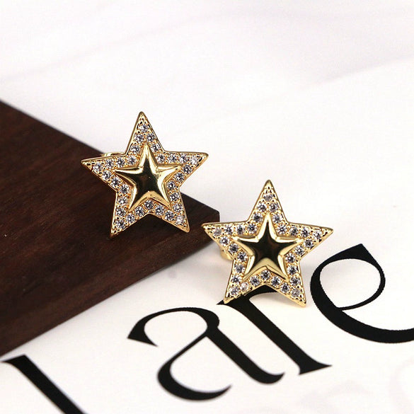 Wholesale Jewelry Copper Heartshaped Starinlaid Electroplated Earrings For Women