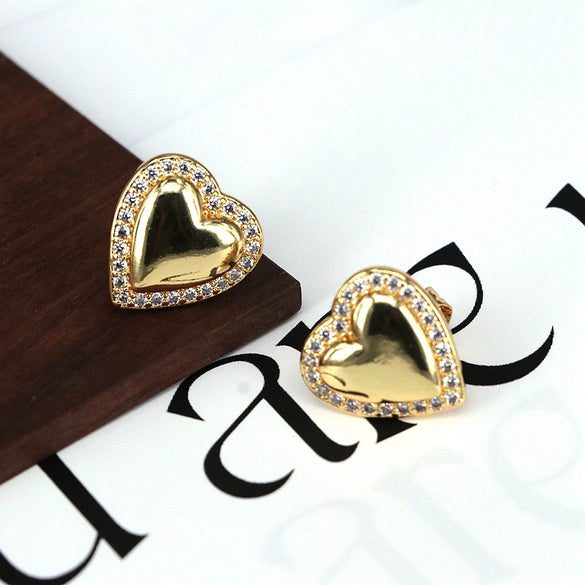 Wholesale Jewelry Copper Heartshaped Starinlaid Electroplated Earrings For Women