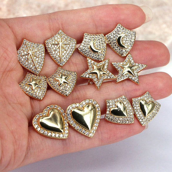 Wholesale Jewelry Copper Heartshaped Starinlaid Electroplated Earrings For Women
