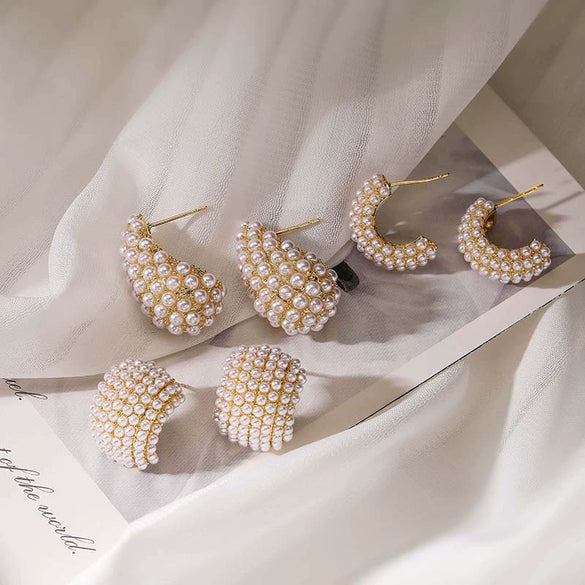 Wholesale Jewelry Copper Inlaid Pearl Geometric Cshaped Dropshaped Women's Ear Studs