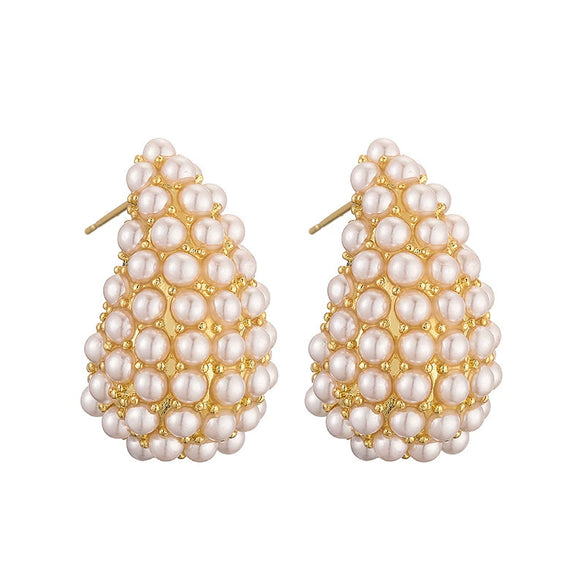 Wholesale Jewelry Copper Inlaid Pearl Geometric Cshaped Dropshaped Women's Ear Studs
