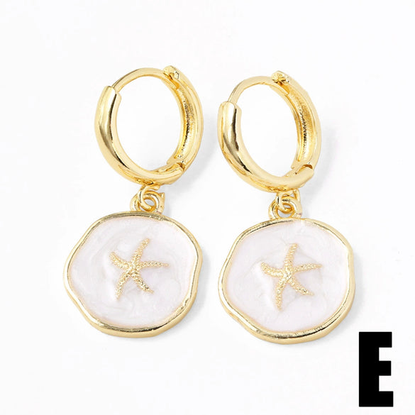 Wholesale Jewelry Copper Inlaid Shell Geometric Pendant Earrings With Electroplating For Women