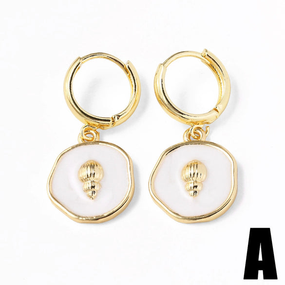 Wholesale Jewelry Copper Inlaid Shell Geometric Pendant Earrings With Electroplating For Women