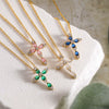 Wholesale Jewelry Copper Inlaid Water Drop Colored Diamond Cross Pendant Necklace Geometric Style For Women
