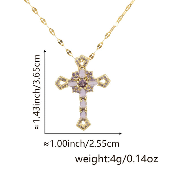 Wholesale Jewelry Copper Inlaid Zircon Cross Pendant Necklace Fashion Geometric Style Handmade
