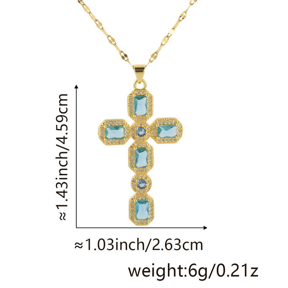 Wholesale Jewelry Copper Inlaid Zircon Cross Pendant Necklace Fashion Geometric Style Handmade