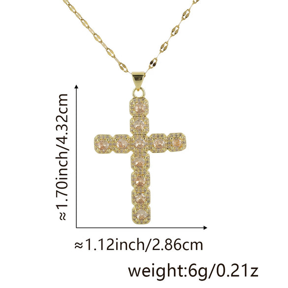 Wholesale Jewelry Copper Inlaid Zircon Cross Pendant Necklace Fashion Geometric Style Handmade
