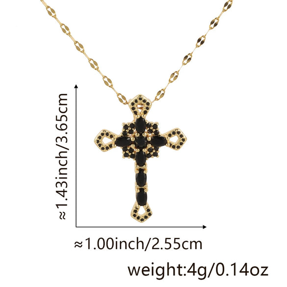 Wholesale Jewelry Copper Inlaid Zircon Cross Pendant Necklace Fashion Geometric Style Handmade