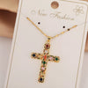 Wholesale Jewelry Copper Inlaid Zircon Cross Pendant Necklace Fashion Geometric Style Handmade